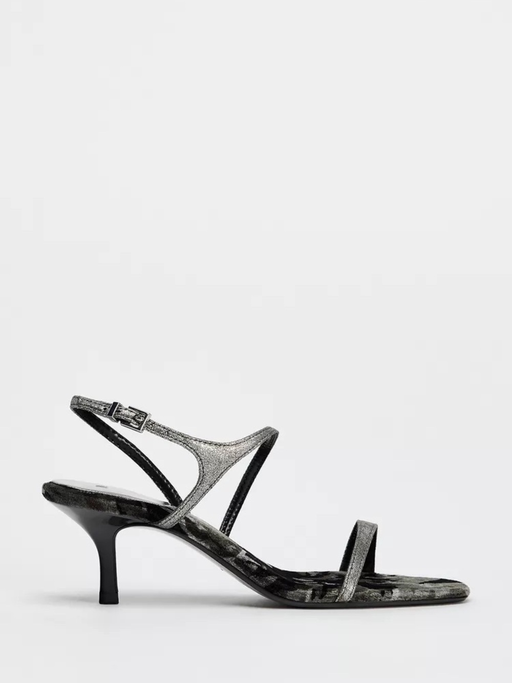 Zara Metallic Gray Strappy Floral Sandals - Picture 3 of 7